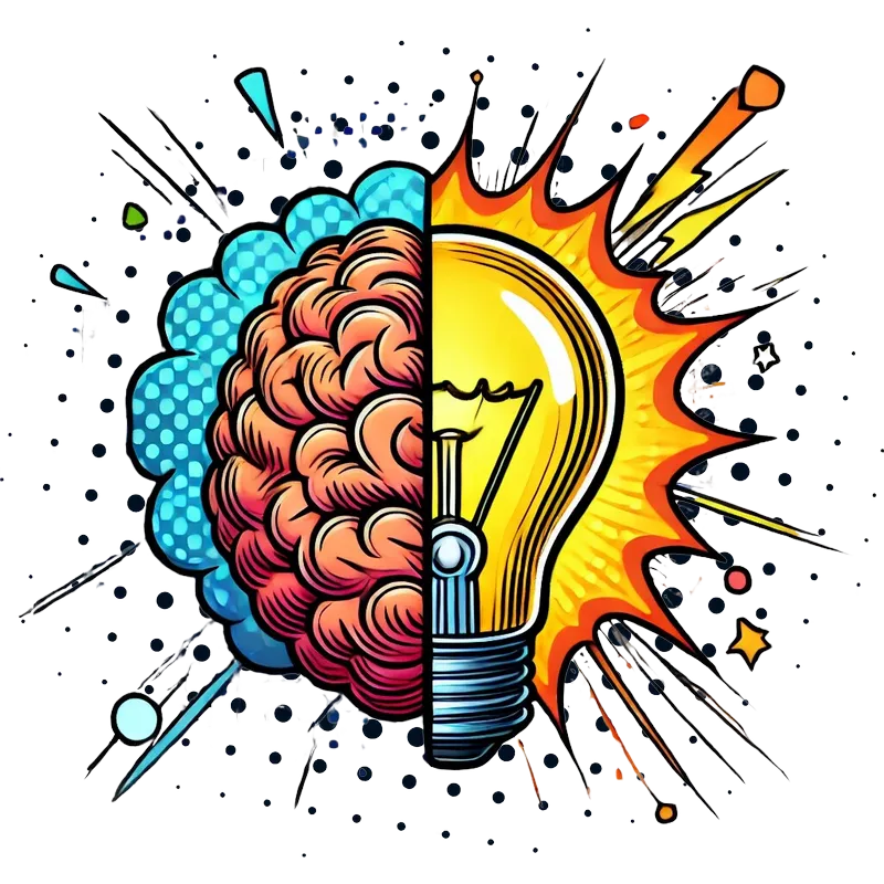 איור קומיקס של חצי מוח וחצי נורה